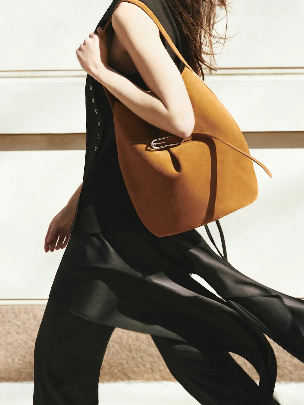 Belted Bucket Bag Large Cinnamon Suede