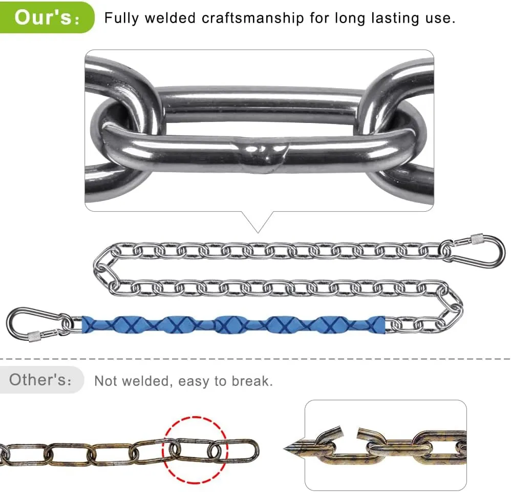 BeneLabel 4-Pack 65" Stainless Steel Swing Chains with Handle Grip Sleeve and Quick Connect Buckles, Heavy Duty Hanging Kit for Hammock Chairs, Porch Swings, Punching Bags, and More, 1000 lbs Capacity