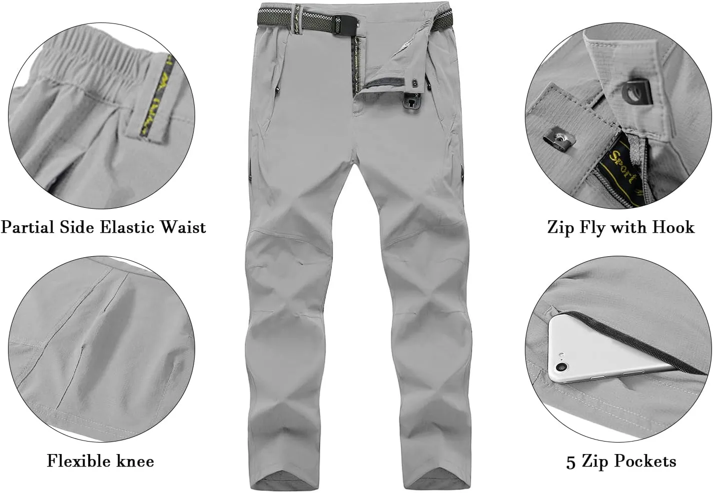 BGOWATU Men's Hiking Pants Quick Dry Lightweight Water Resistant Outdoor Sports Pants with Zipper Cargo Pockets