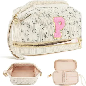 Birthday Gifts for Girls, Personalized Initial Make up Bag 18th Birthday Gifts for Girls Women, Travel Make up Bag Cosmetic Bag Preppy Stuff Bag for Her Mom Girlfriend Wife Teacher - P