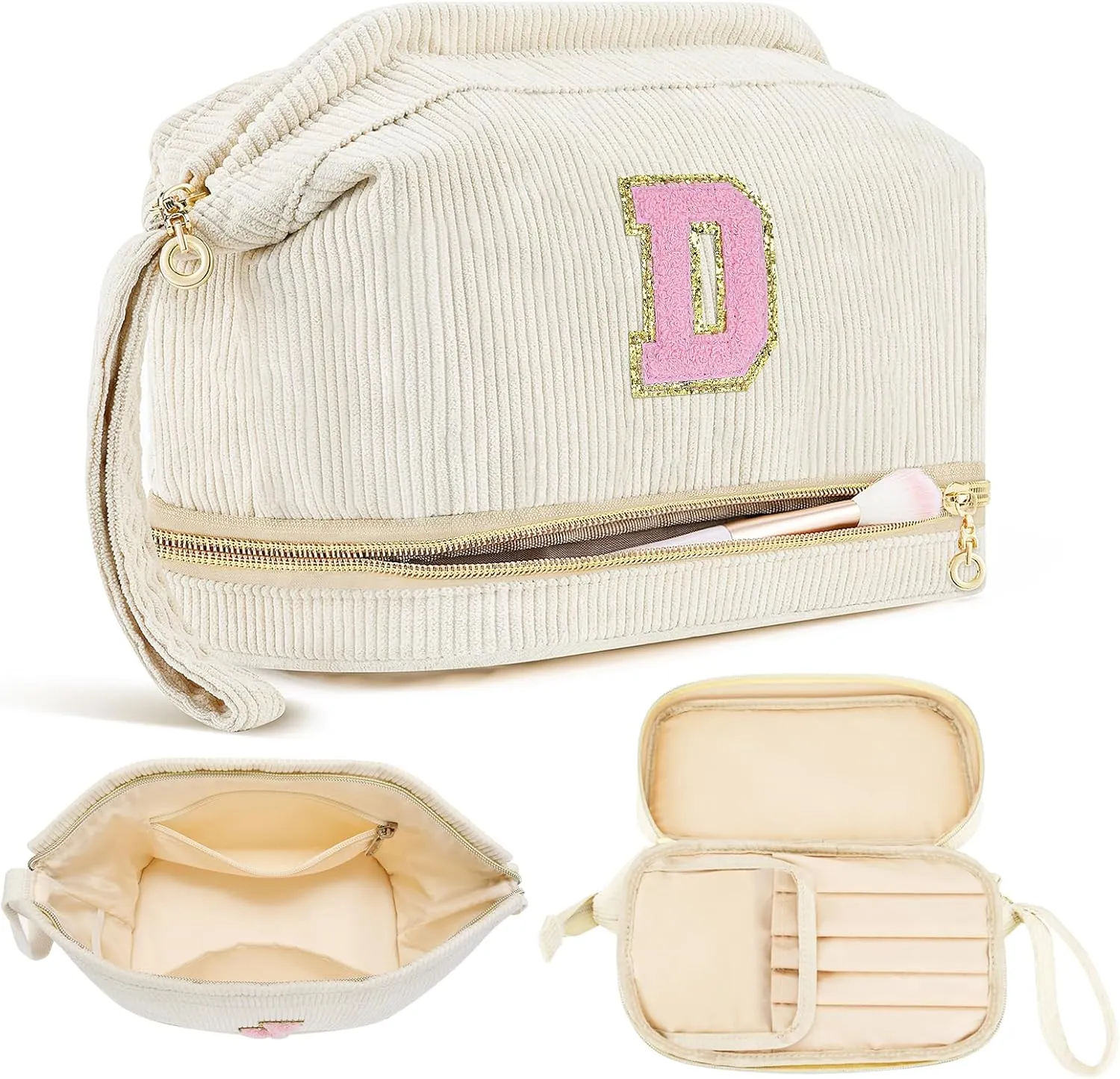 Birthday Gifts for Girls, Personalized Initial Women Makeup Bag, Travel Make up Bag Cosmetic Bag Preppy Stuff Bag for Girlfriend Wife Teacher 18th Birthday Gifts for Girls Teen Girl Gifts Trendy - D