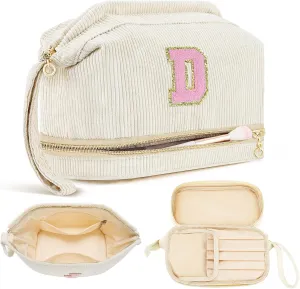 Birthday Gifts for Girls, Personalized Initial Women Makeup Bag, Travel Make up Bag Cosmetic Bag Preppy Stuff Bag for Girlfriend Wife Teacher 18th Birthday Gifts for Girls Teen Girl Gifts Trendy - D