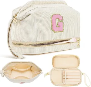 Birthday Gifts for Girls, Personalized Initial Women Makeup Bag, Travel Make up Bag Cosmetic Bag Preppy Stuff Bag for Girlfriend Wife Teacher 18th Birthday Gifts for Girls Teen Girl Gifts Trendy - G