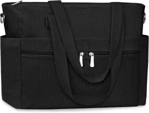 BKNOOU Large Corduroy Beach Tote Bag for Women Travel Carry on Weekender Bags Shoulder Handbag with Laptop Compartment