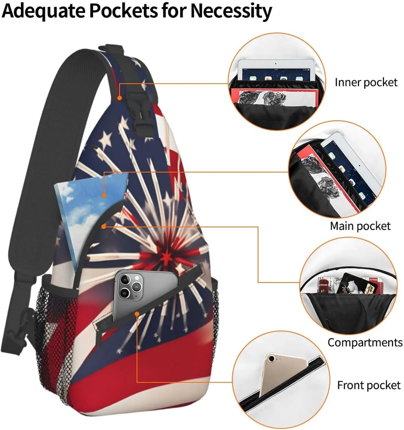 Black And Gold Flowers Crossbody Bag Chest Shoulder Bag Small Casual Backpack Suitable For Women Men Hiking