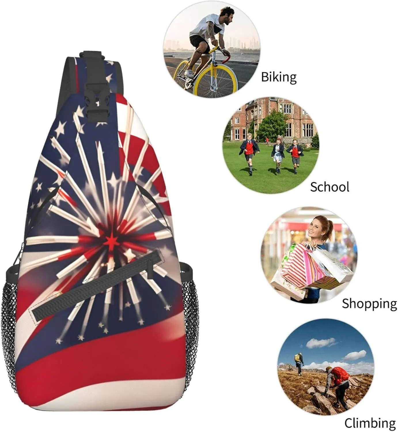 Black And Gold Flowers Crossbody Bag Chest Shoulder Bag Small Casual Backpack Suitable For Women Men Hiking