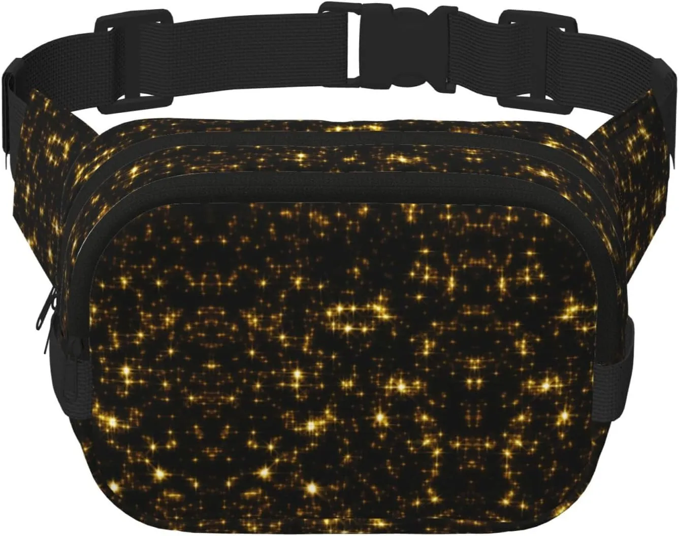 Black And Gold Wallpaper Print Unisex Square Double Layer Waist Bag Crossbody Fanny Pack Travel Workout Accessory