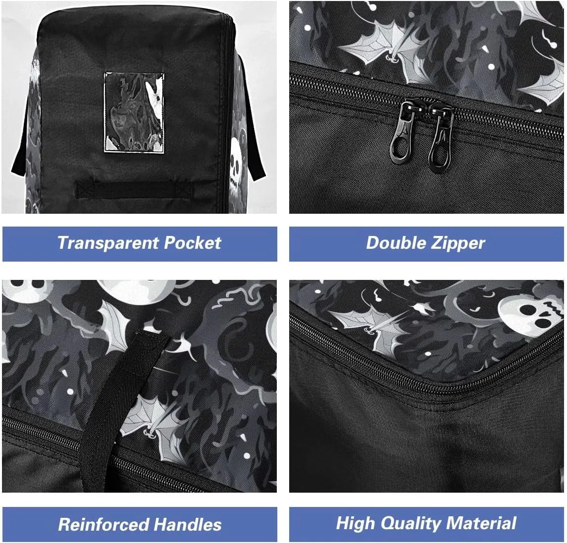 Black and White Halloween Storage Bag, 27.5x19.7x11 In, Extra Large Storage Duffle Bag with Zippers and Handles Space Saving Packing Totes for Moving Supplies Storage