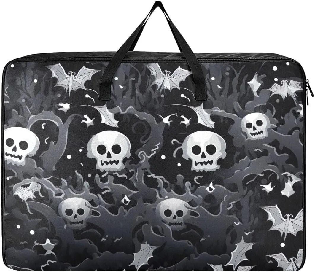 Black and White Halloween Storage Bag, 27.5x19.7x11 In, Extra Large Storage Duffle Bag with Zippers and Handles Space Saving Packing Totes for Moving Supplies Storage