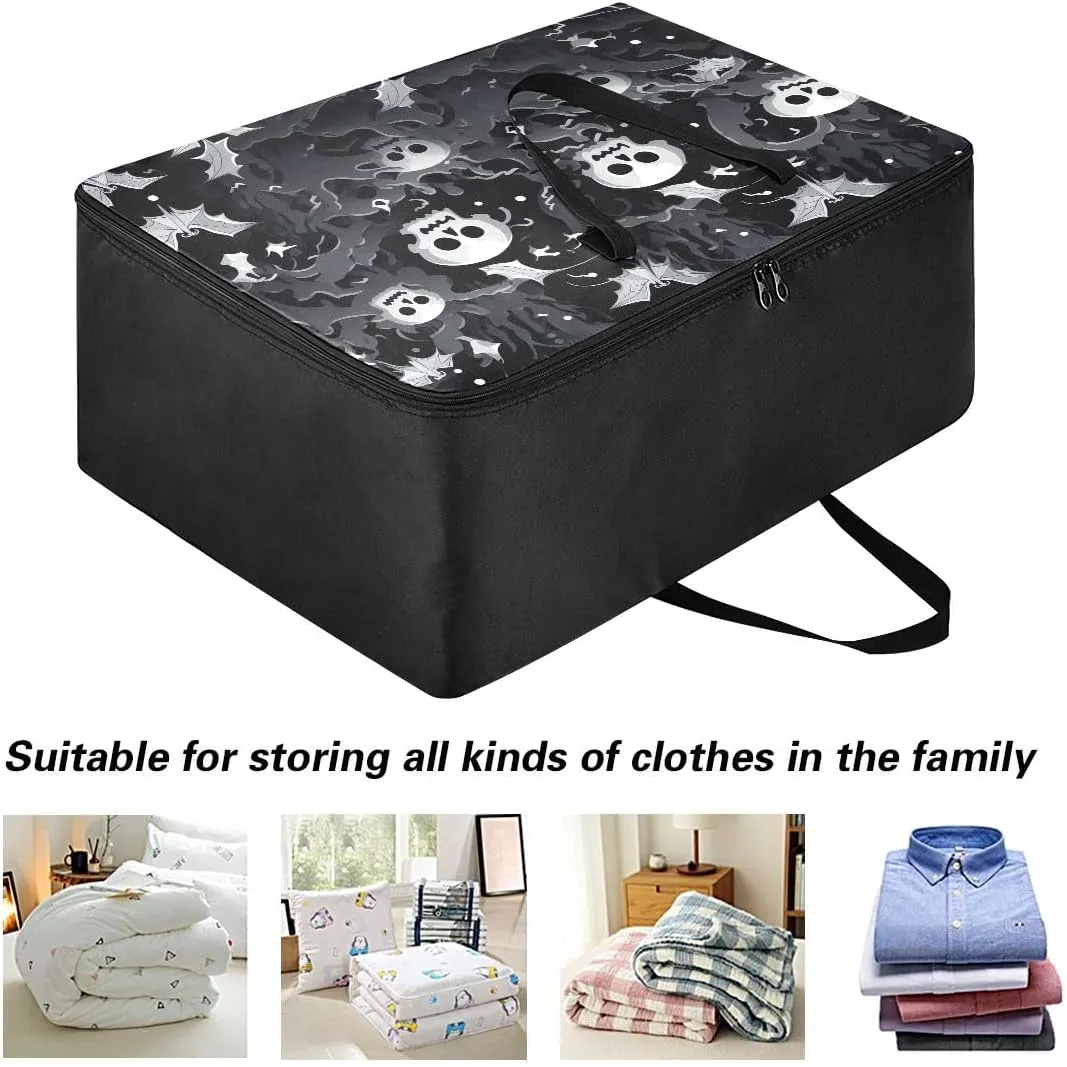 Black and White Halloween Storage Bag, 27.5x19.7x11 In, Extra Large Storage Duffle Bag with Zippers and Handles Space Saving Packing Totes for Moving Supplies Storage