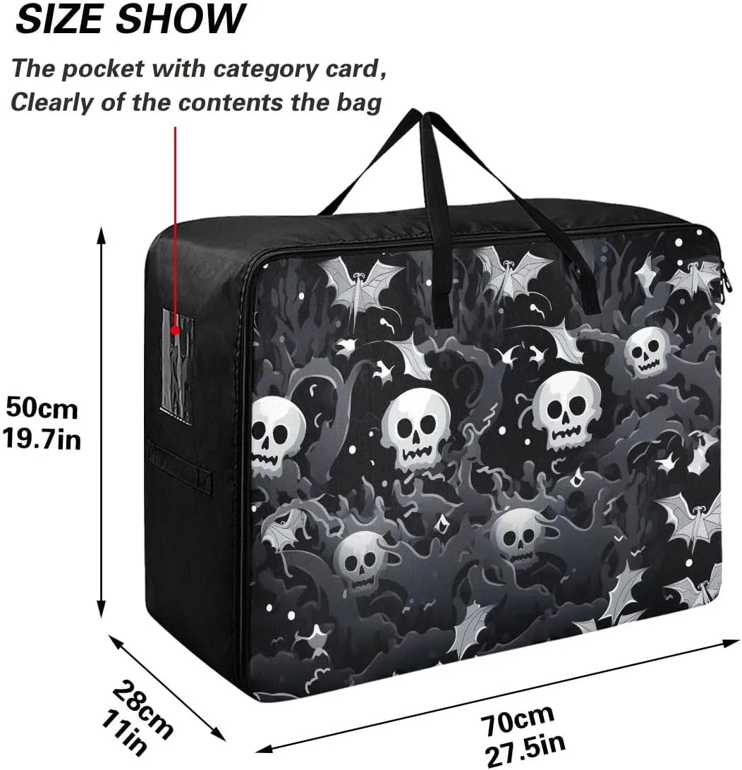 Black and White Halloween Storage Bag, 27.5x19.7x11 In, Extra Large Storage Duffle Bag with Zippers and Handles Space Saving Packing Totes for Moving Supplies Storage