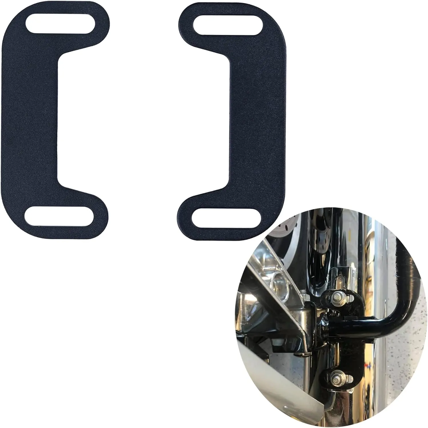 Black Exhaust Adjustable Brackets to Center the Exhaust with Stretched Bags and Fender Extension
