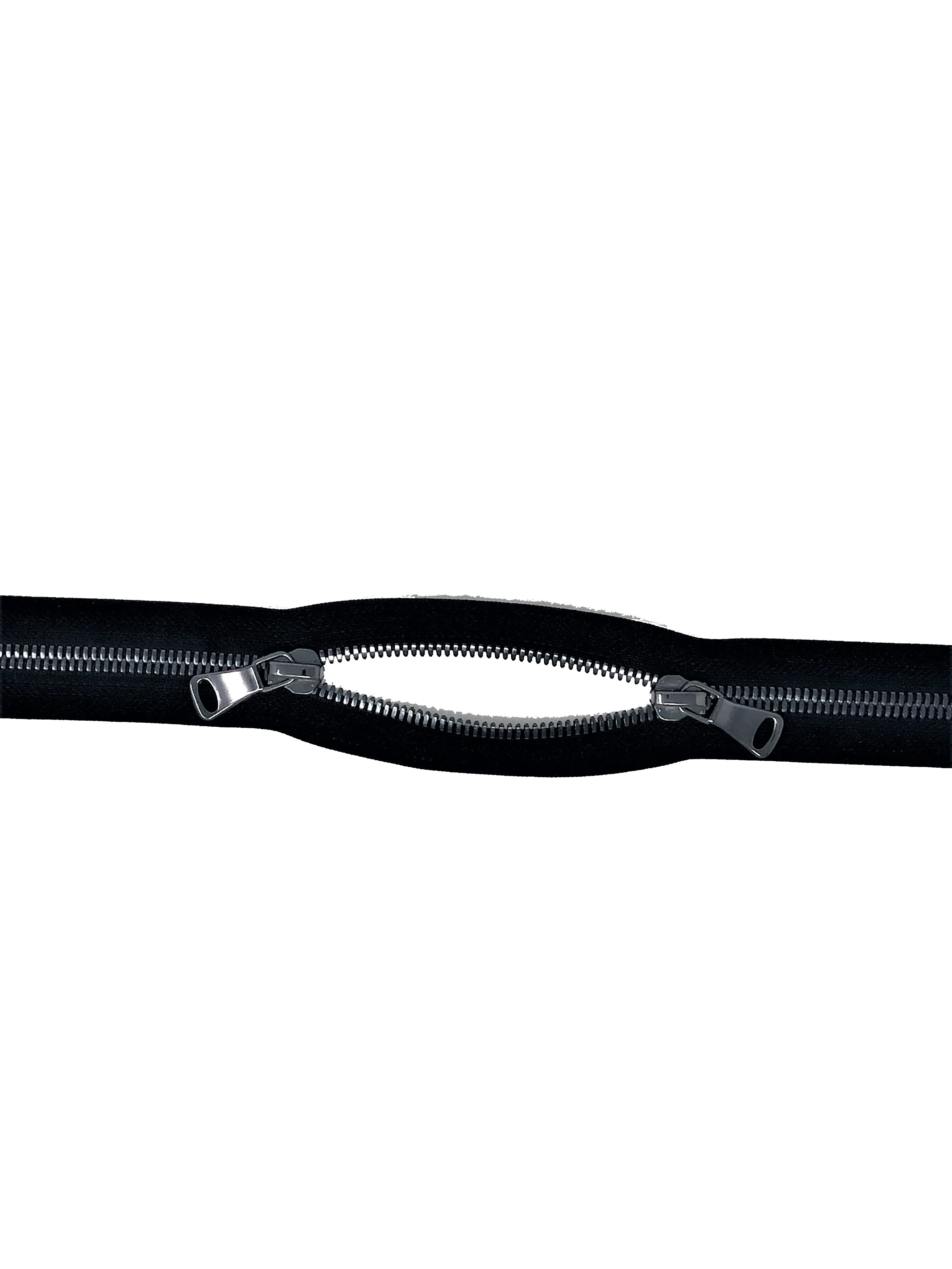 Black Glossy Two-Way Backpack Zipper 8MM Black/Gun Metal Teeth Closed