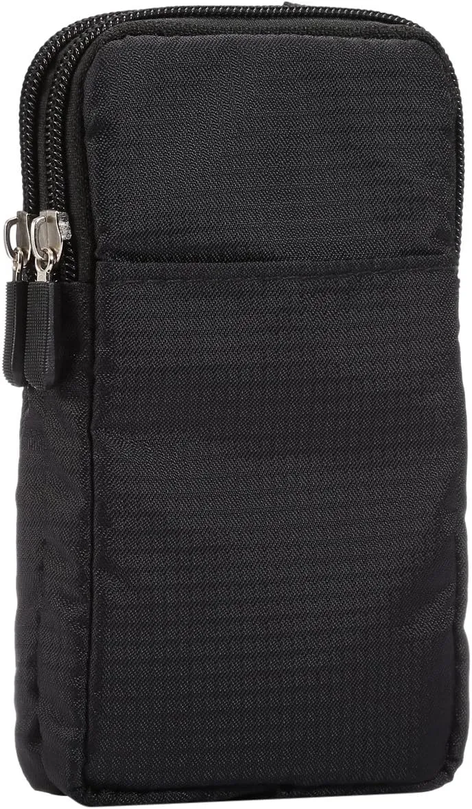 Black Shoulder Phone Bag, Cell Phone Belt Clip Pouch, 6.0" Ladies Men Travel Shoulder Messenger Crossbody Bag with Strap Zipper Waist Pocket Purse Wallet Belt Clip Holder with Carabiner Hook Handbag