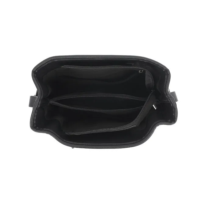 Black suede bucket bag with long straps - P530