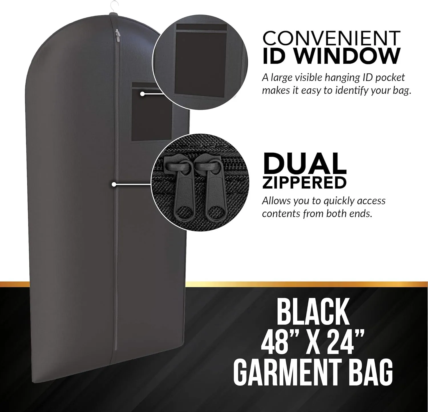 Black Tuxedo Garment Travel Bags 3 Pack With ID Tag Window - 48" X 24"