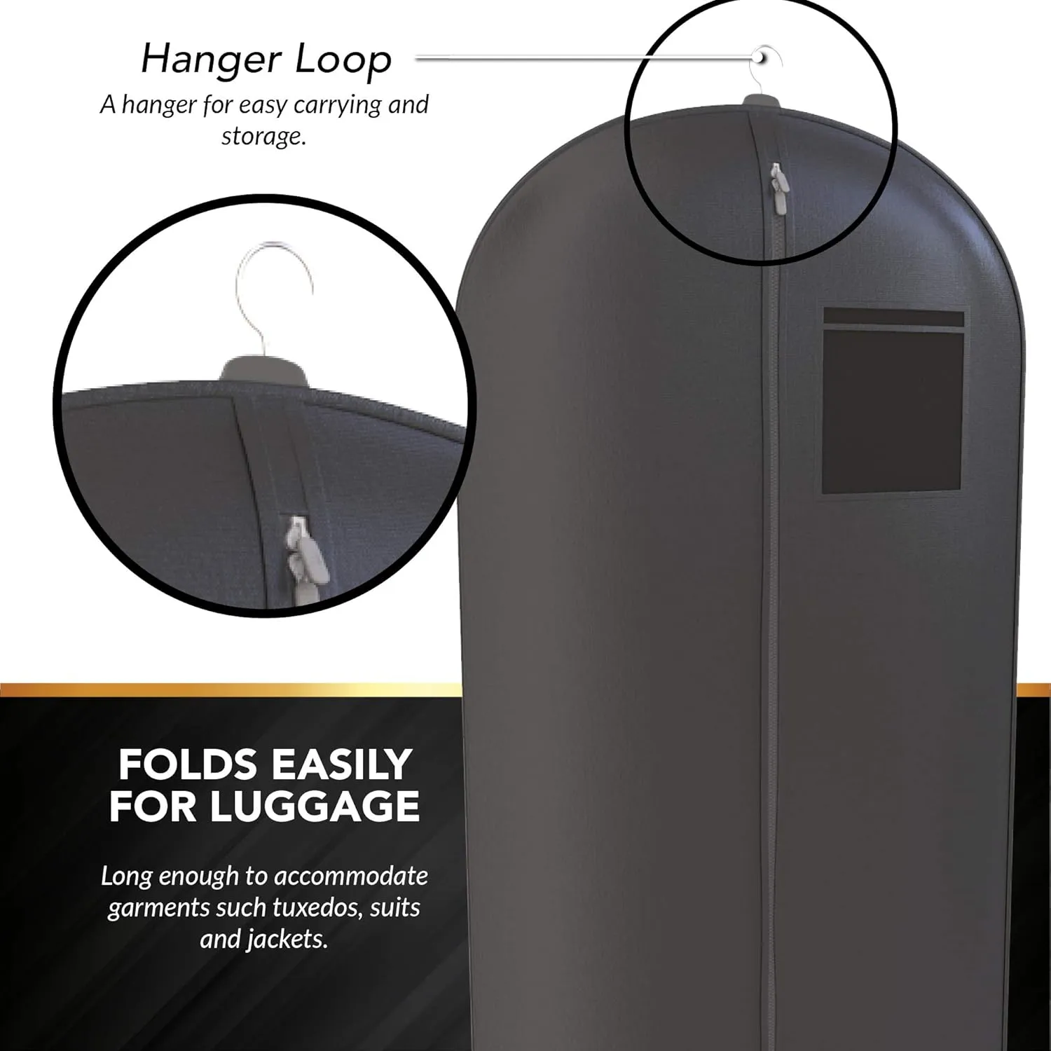 Black Tuxedo Garment Travel Bags 3 Pack With ID Tag Window - 48" X 24"