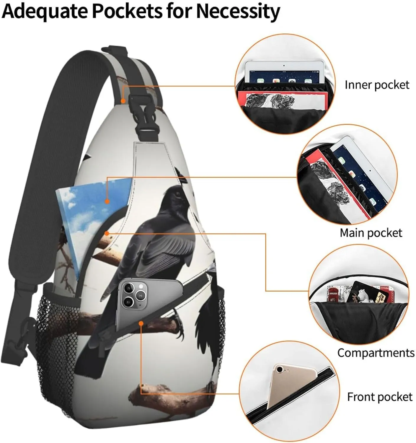 Black White Marble Texture Crossbody Bag Chest Shoulder Bag Small Casual Backpack Suitable For Women Men Hiking