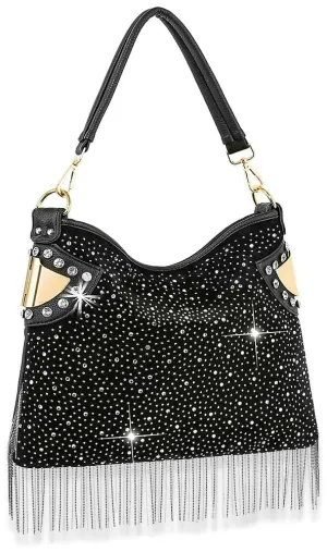 Bling And Beaded Fringe Hobo Handbag