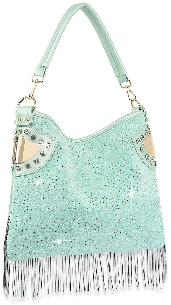 Bling And Beaded Fringe Hobo Handbag