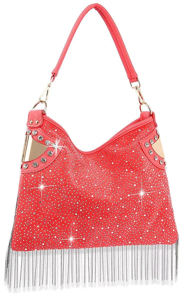 Bling And Beaded Fringe Hobo Handbag