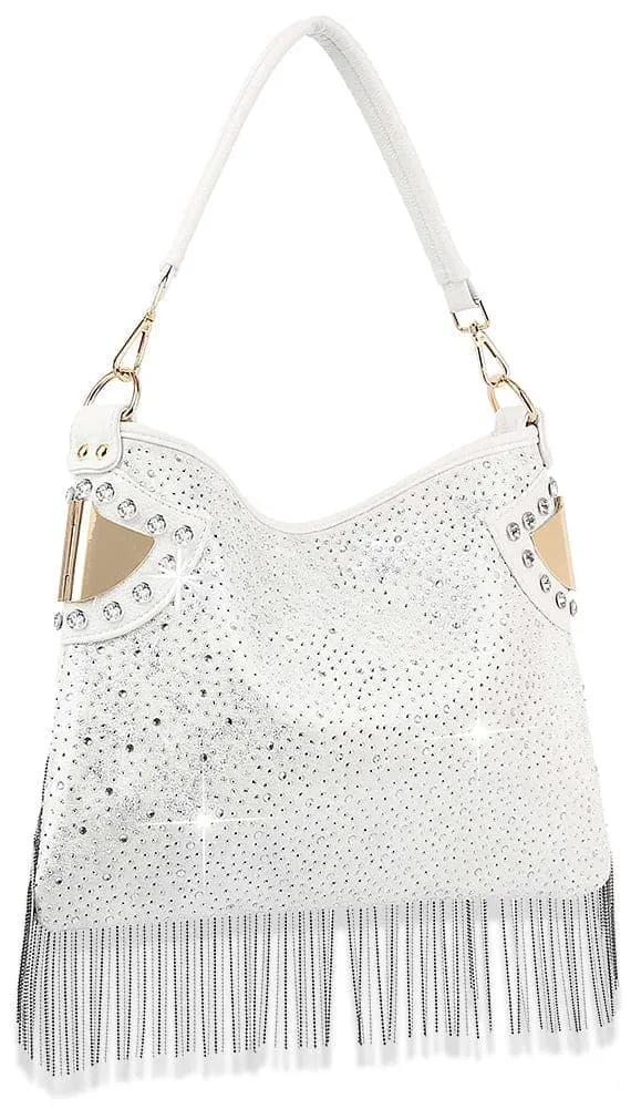 Bling And Beaded Fringe Hobo Handbag