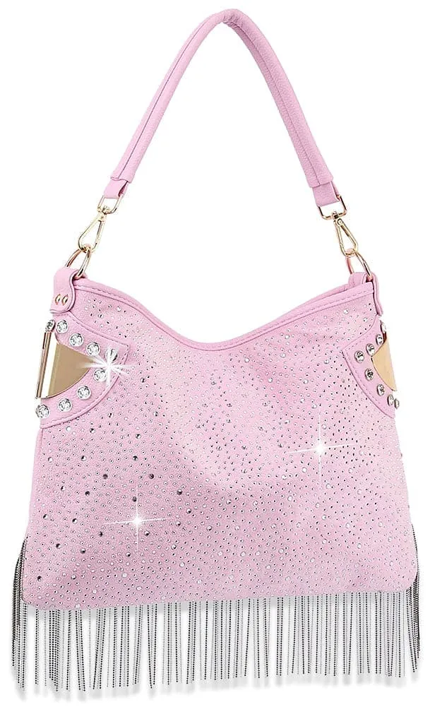 Bling And Beaded Fringe Hobo Handbag