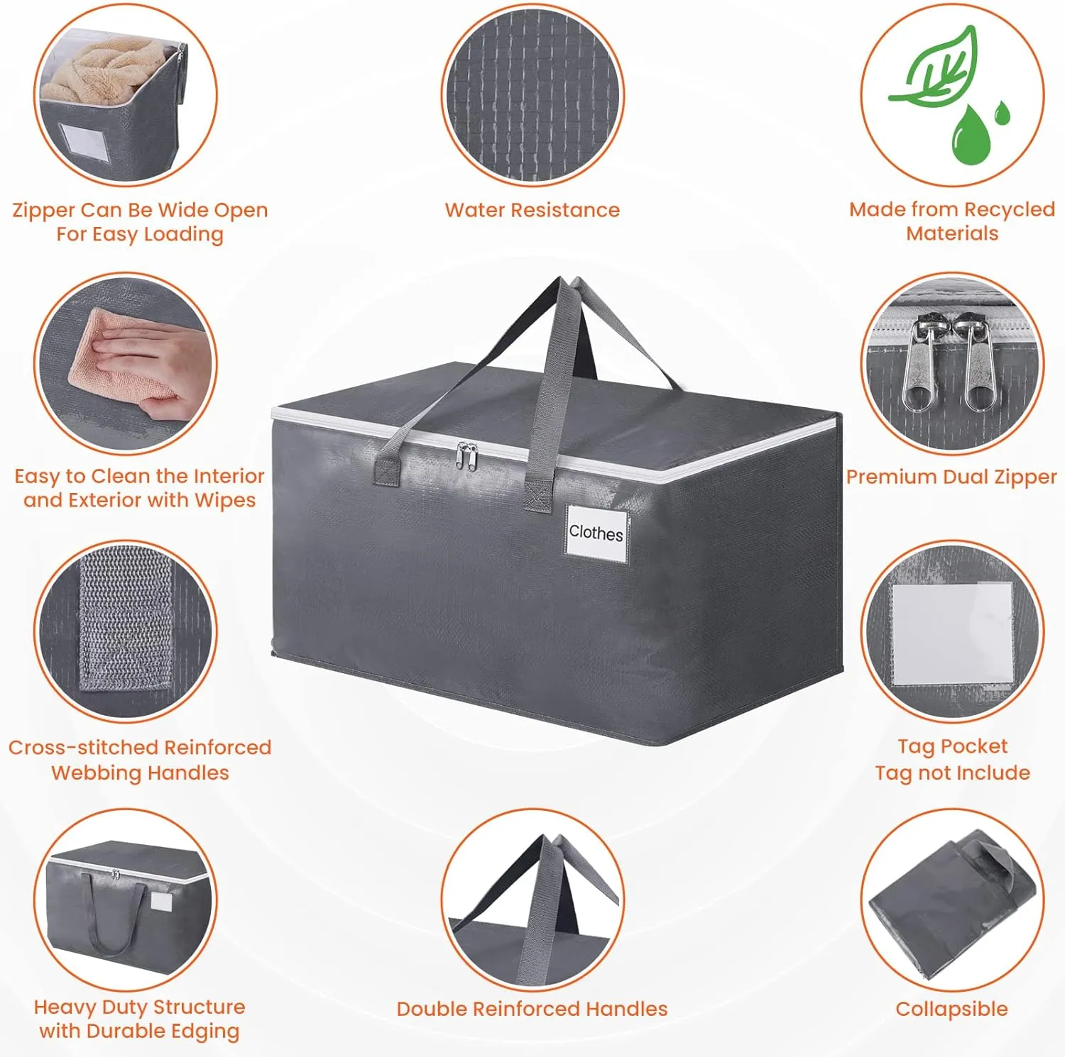 BlissTotes Large Moving Bags and with Zippers & Handles Moving Supplies with lids, Heavy Duty Totes for Storage Bags for Space Saving, Fold Flat, Moving and Storing, 93L, 10 Pack
