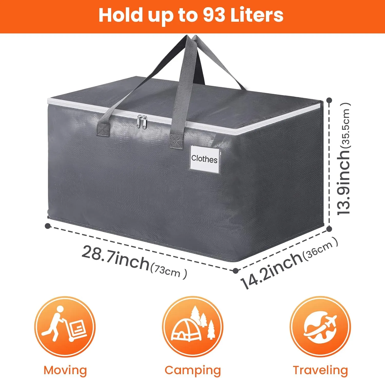 BlissTotes Large Moving Bags and with Zippers & Handles Moving Supplies with lids, Heavy Duty Totes for Storage Bags for Space Saving, Fold Flat, Moving and Storing, 93L, 10 Pack