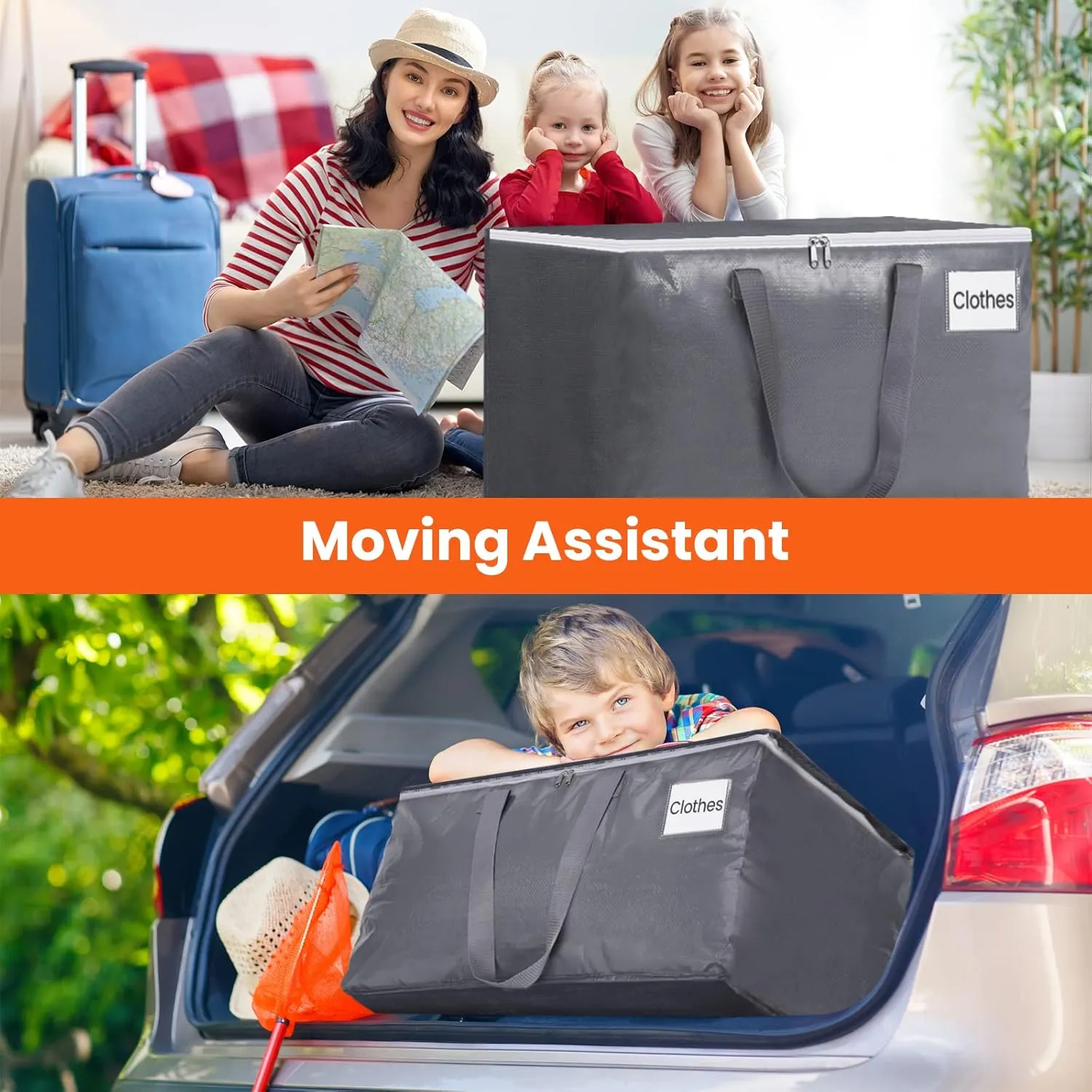 BlissTotes Large Moving Bags and with Zippers & Handles Moving Supplies with lids, Heavy Duty Totes for Storage Bags for Space Saving, Fold Flat, Moving and Storing, 93L, 10 Pack