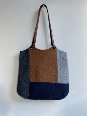 Blockwork Tote Bag - indigo, toffee, graphite and mid grey block I
