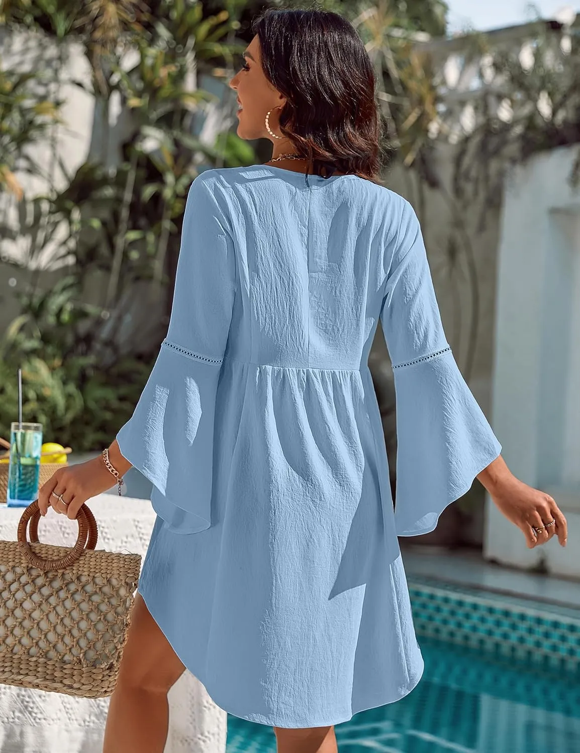Blooming Jelly Womens Swimsuit Coverup V Neck Chiffon Bathing Suit Beach Dress Flowy Swim Bikini Cover Up