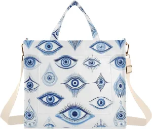 Blue Evil Eyes Corduroy Tote Bag for Women Hobo Crossbody Bag Purse Stylish Shoulder Handbag Messenger Bags, S