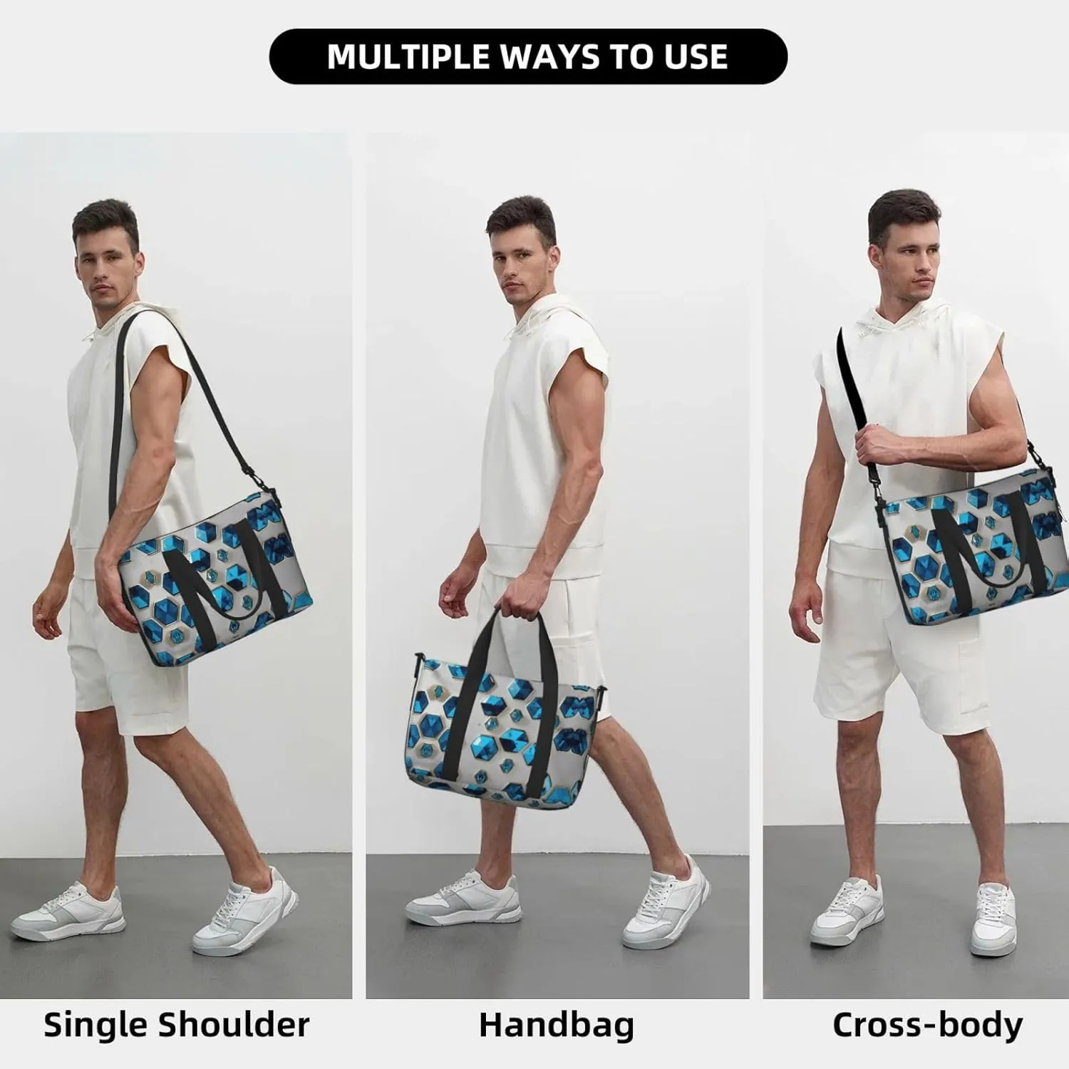 Blue Hexagons And Diamonds Travel Bags, Weekender Carry On For Women, Sports Gym Bag, Workout Duffel Bag,Overnight
