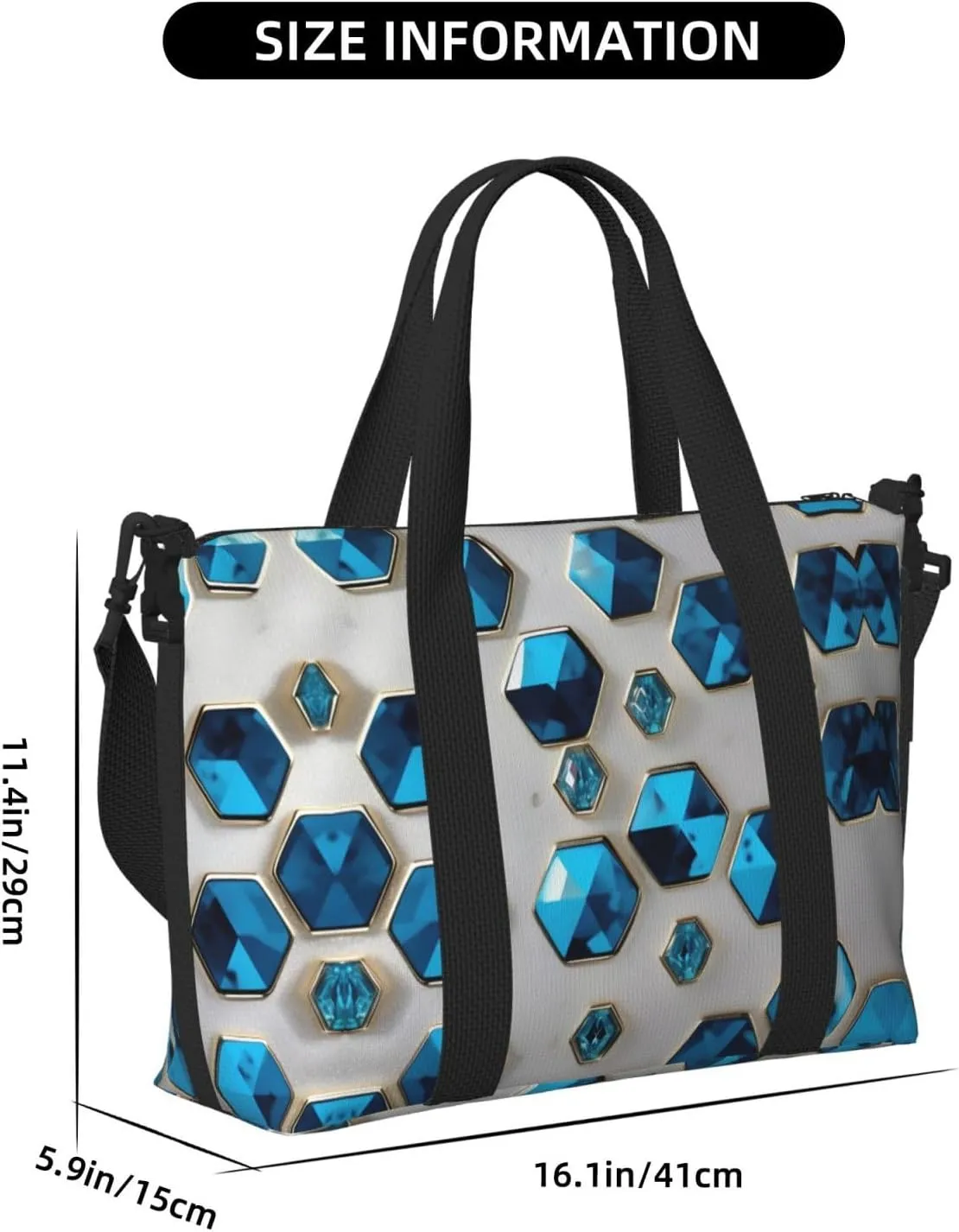 Blue Hexagons And Diamonds Travel Bags, Weekender Carry On For Women, Sports Gym Bag, Workout Duffel Bag,Overnight