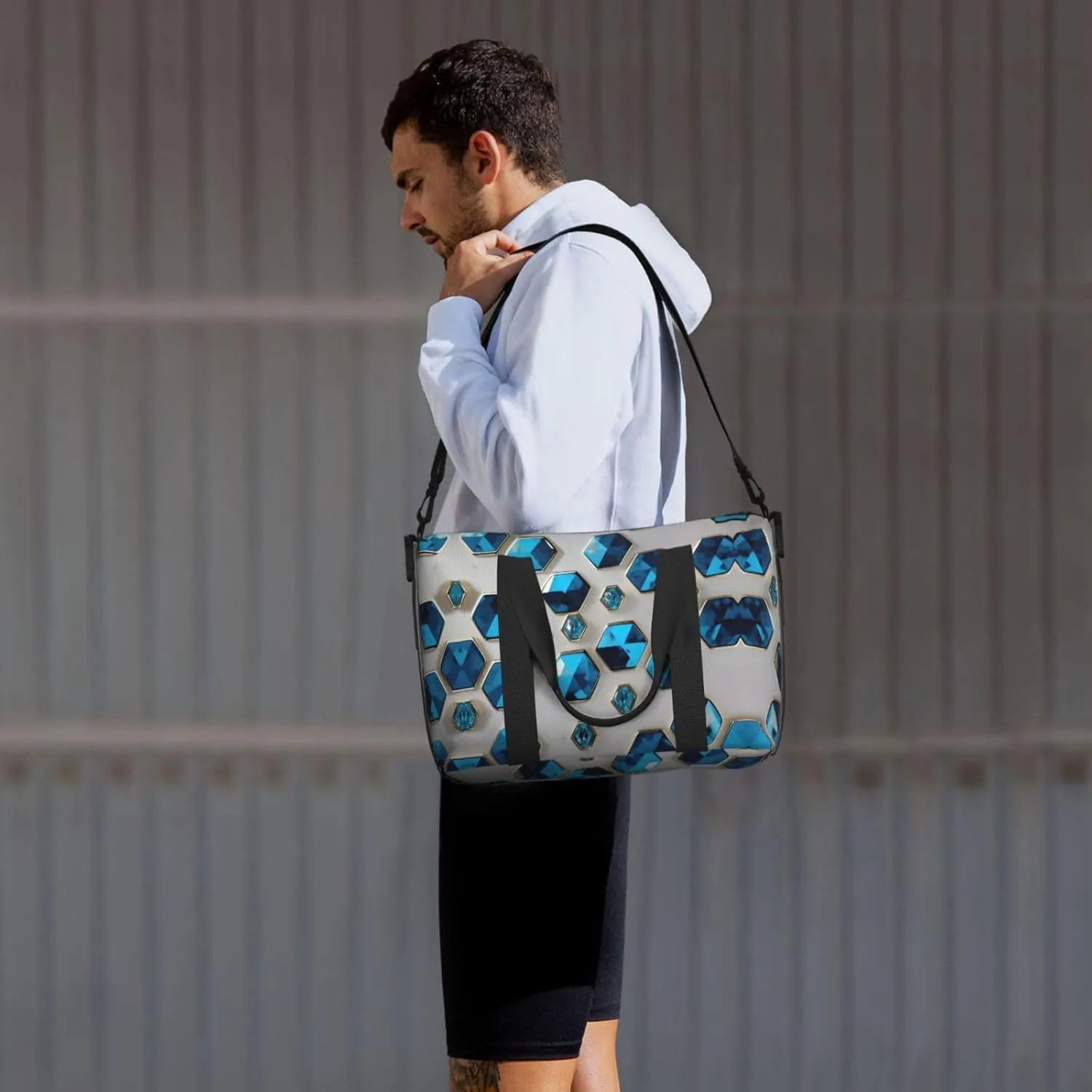 Blue Hexagons And Diamonds Travel Bags, Weekender Carry On For Women, Sports Gym Bag, Workout Duffel Bag,Overnight