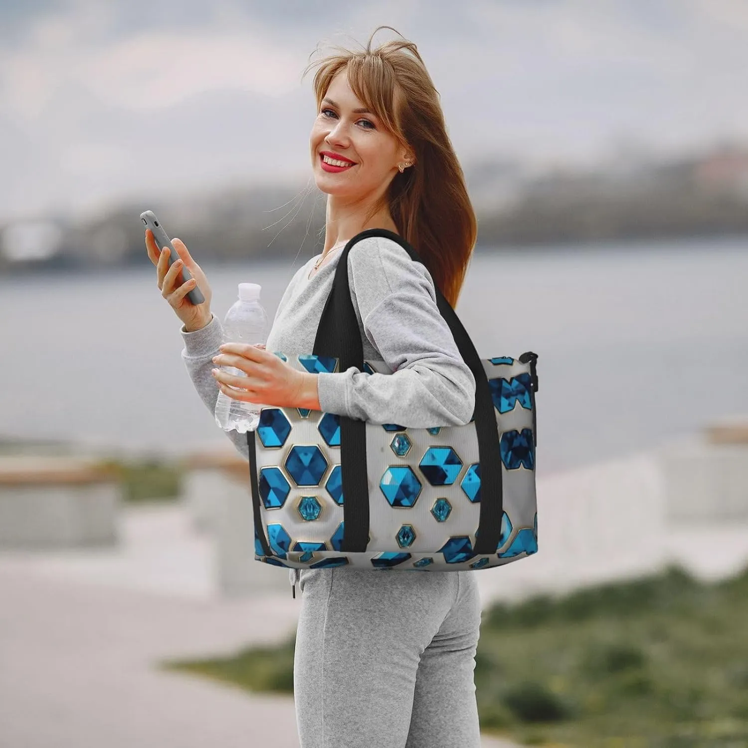 Blue Hexagons And Diamonds Travel Bags, Weekender Carry On For Women, Sports Gym Bag, Workout Duffel Bag,Overnight