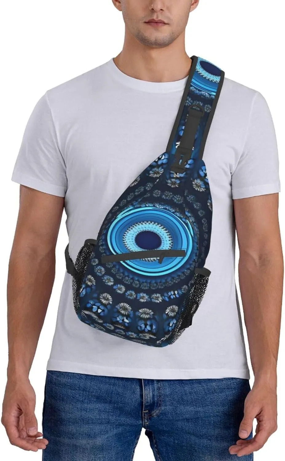 Blue Odonata Pattern Crossbody Bag Chest Shoulder Bag Small Casual Backpack Suitable For Women Men Hiking