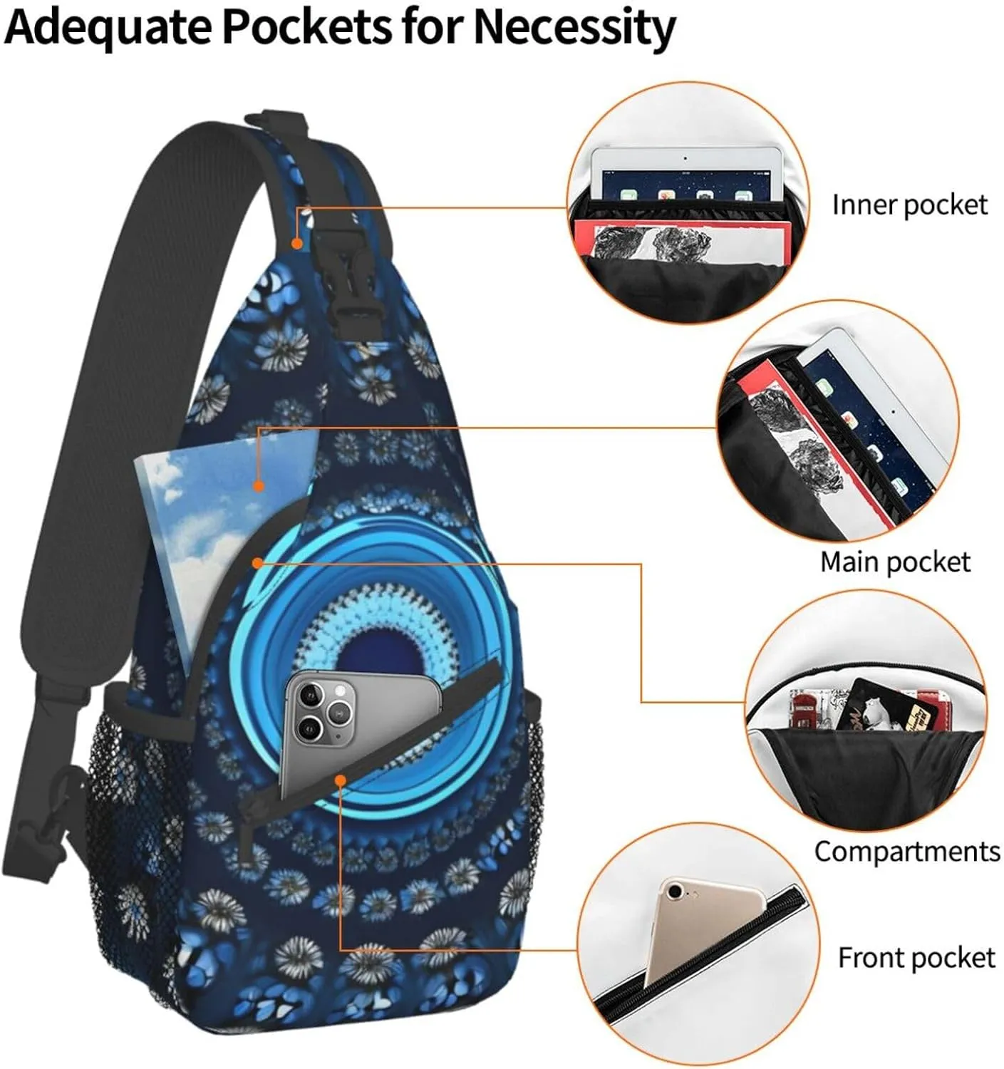 Blue Odonata Pattern Crossbody Bag Chest Shoulder Bag Small Casual Backpack Suitable For Women Men Hiking