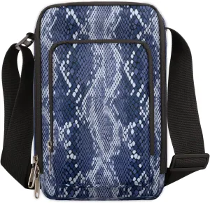 Blue Reptile Animal Print Crossbody Bags Trendy Cross Body Phone Wallet Shoulder Bag Sling Bags Small Travel Crossbody Bag with Adjustable Strap for Women and Men