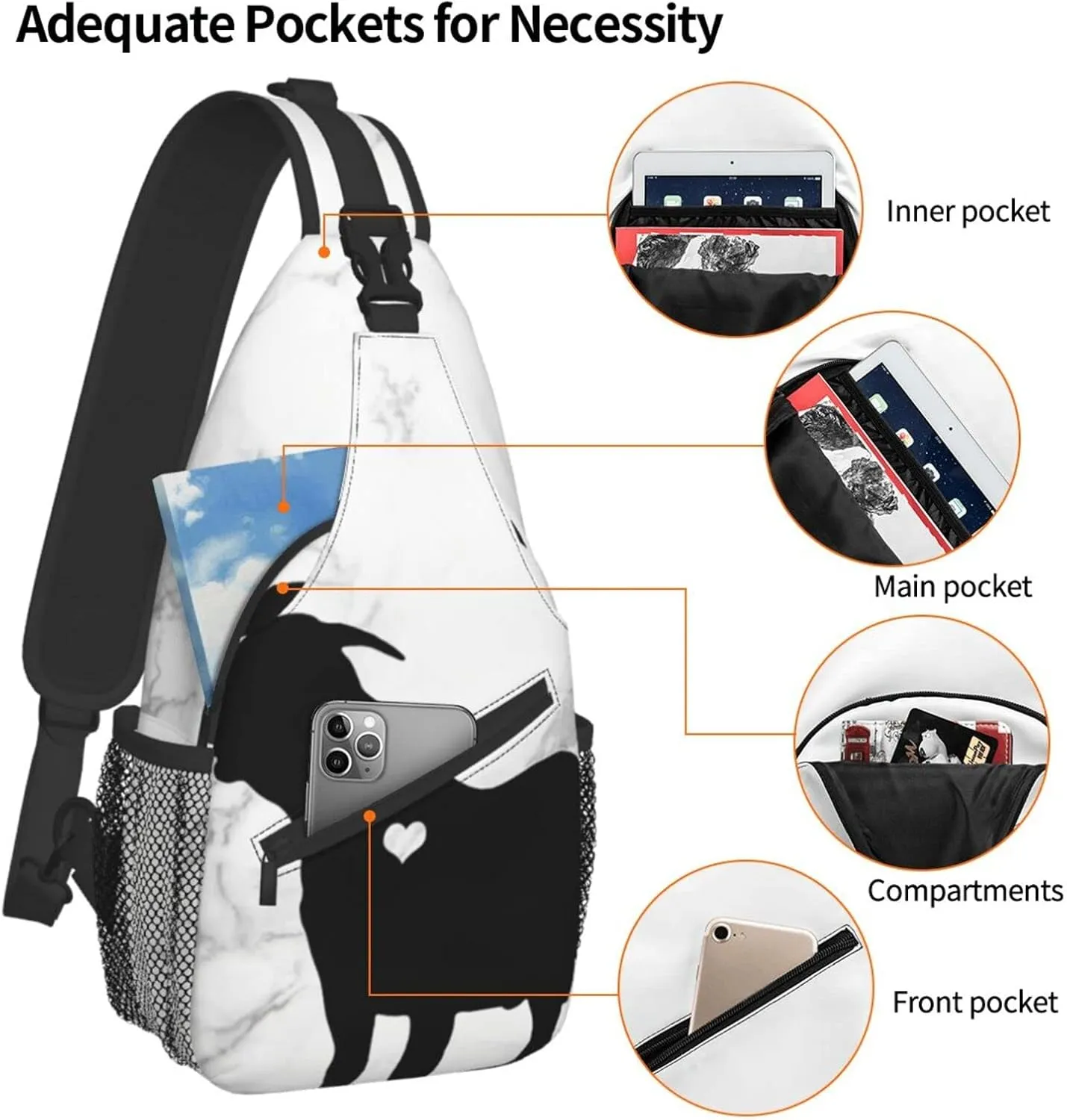 Boer Goat Silhouette Chest Bag Shoulder Bag, Cute Animals Sling Backpack Casual Travel Bag For Men And Women