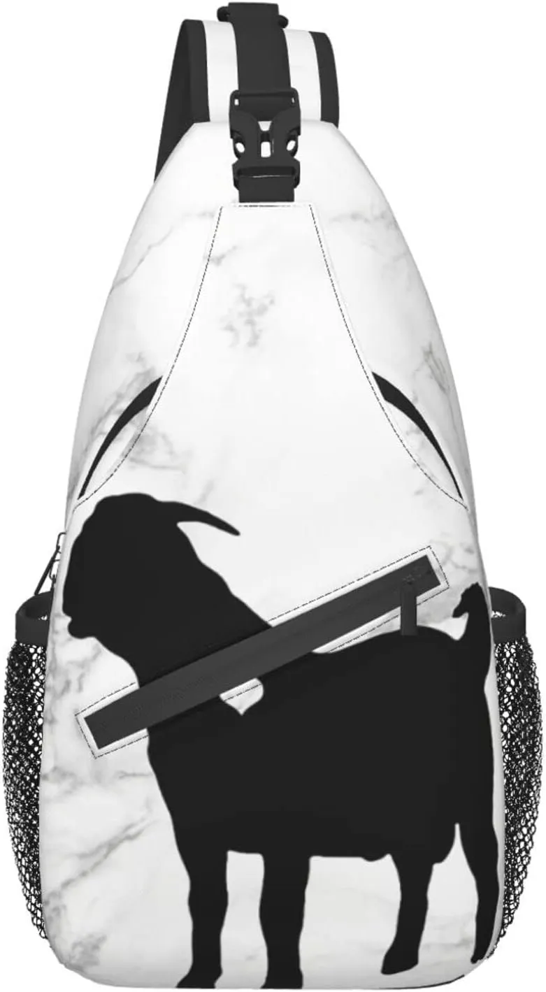 Boer Goat Silhouette Chest Bag Shoulder Bag, Cute Animals Sling Backpack Casual Travel Bag For Men And Women
