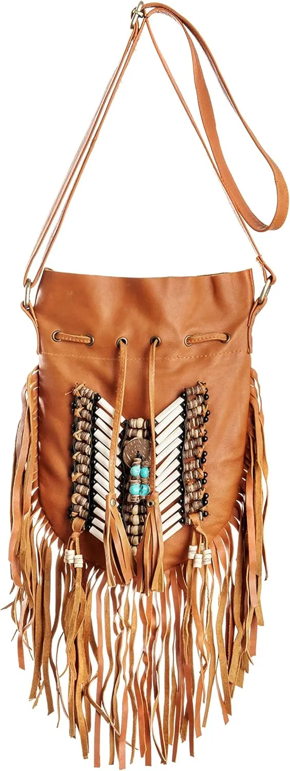 Boho Bag Round S | Real Leather | Fringe Purse | Bohemian Bags