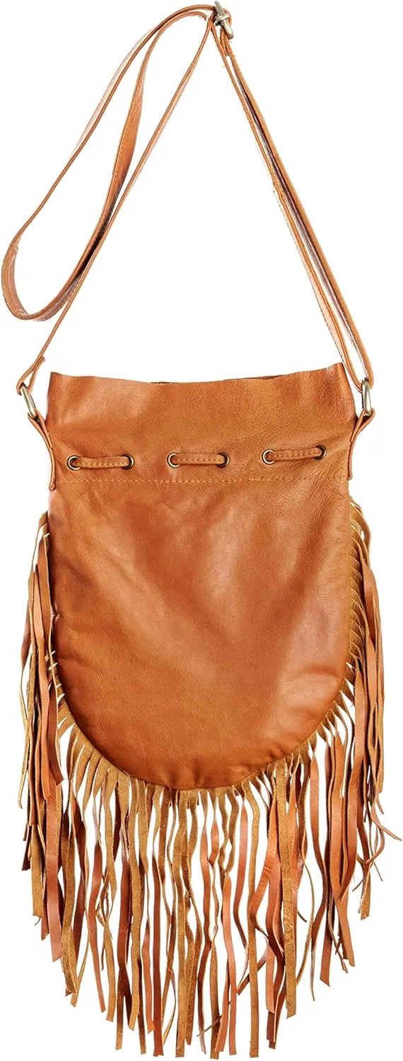 Boho Bag Round S | Real Leather | Fringe Purse | Bohemian Bags