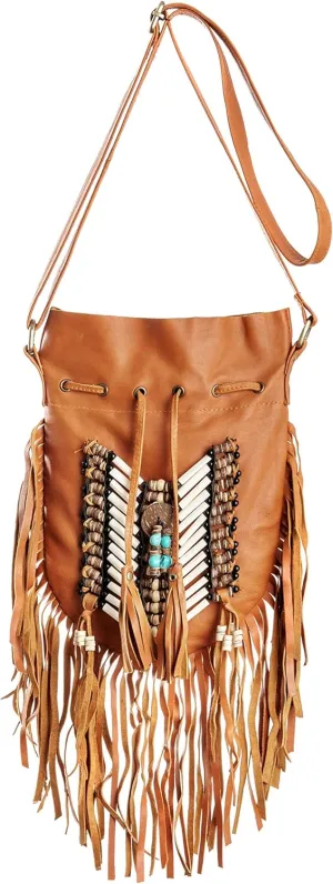 Boho Bag Round S | Real Leather | Fringe Purse | Bohemian Bags