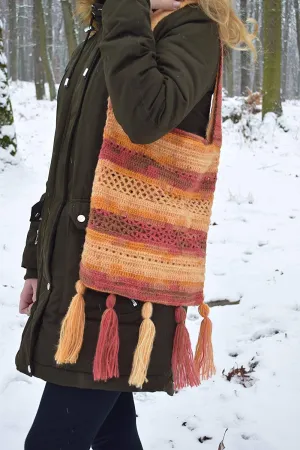 Boho Fringe Crochet Tote Bag Hippie Purse Handbag Shoulder Bag Native American Bags Totes Bohemian Women Gift Girlfriend Market Fashion Shopping Art Summer Beach Woman Indian Handmade Mom