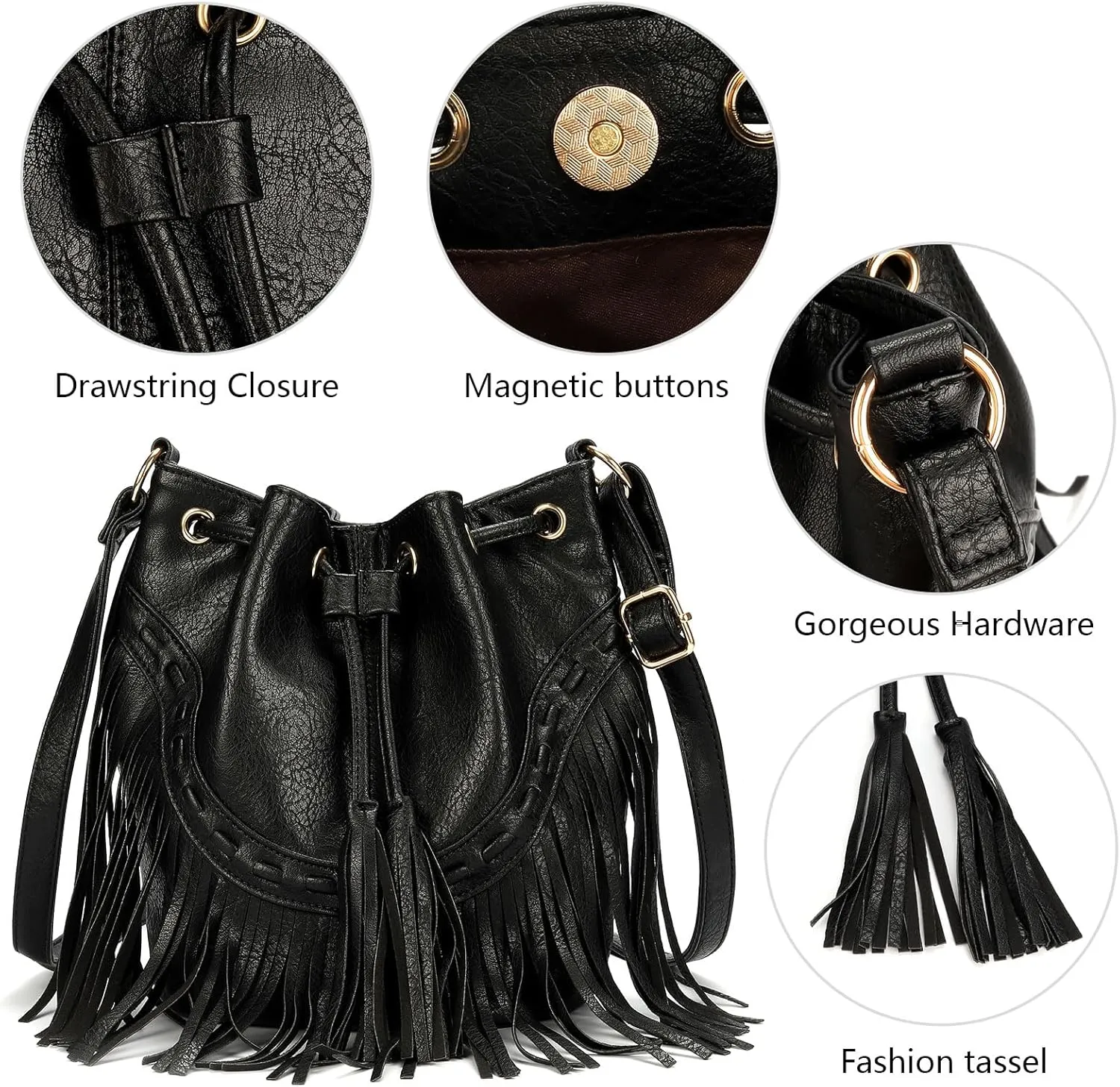 Boho Purses, Boho Bag, Black Fringe Purse, Western Purses for Women, Crossbody Bags for Women, Bucket Bags
