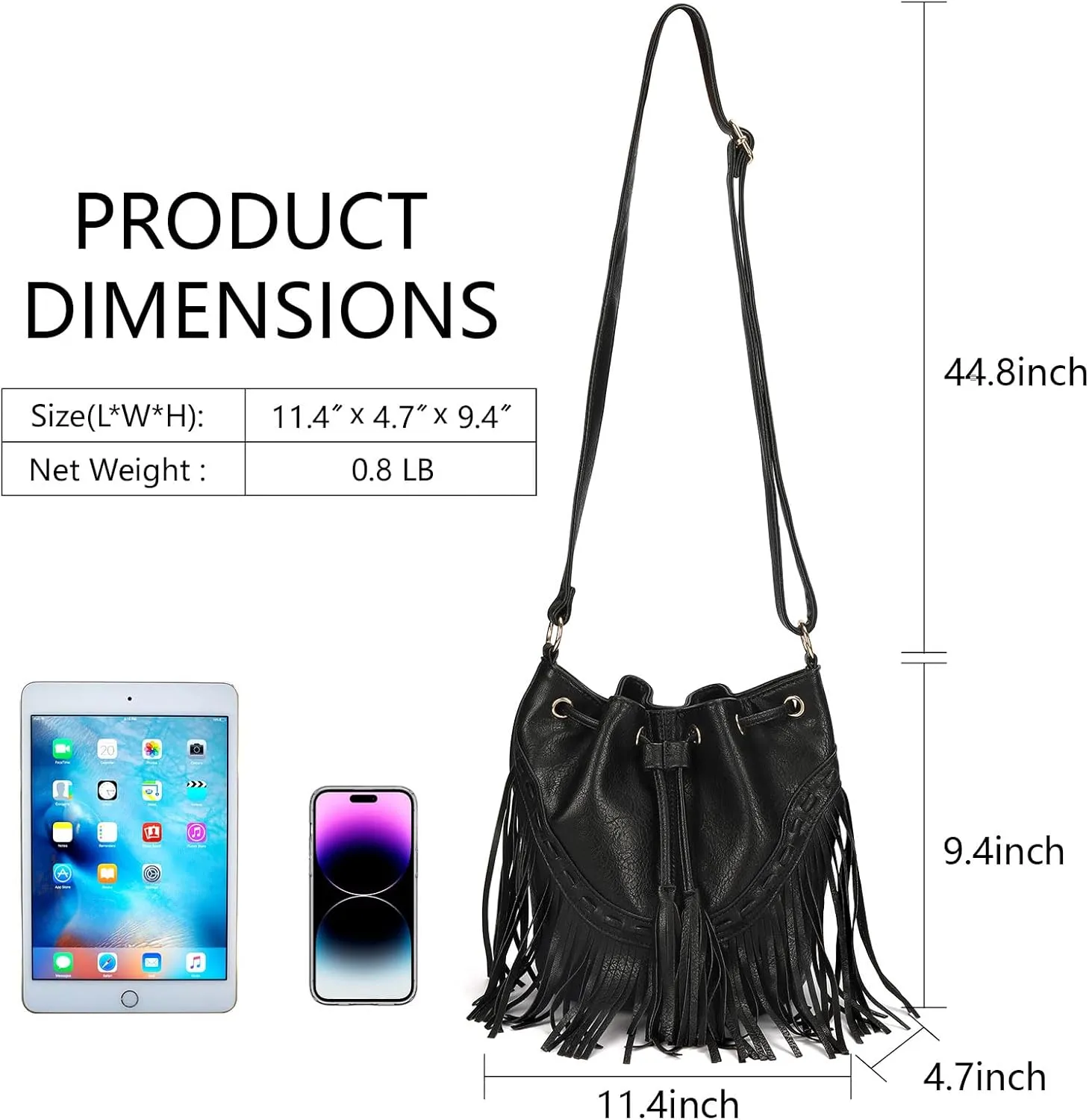 Boho Purses, Boho Bag, Black Fringe Purse, Western Purses for Women, Crossbody Bags for Women, Bucket Bags