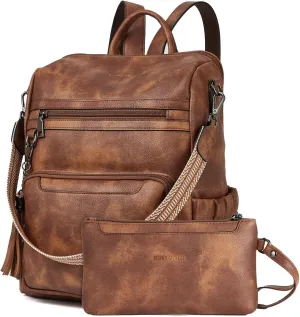BOSTANTEN Womens Backpack Purse Leather Travel Backpack Fashion Designer Ladies Shoulder Bags with Wristlet