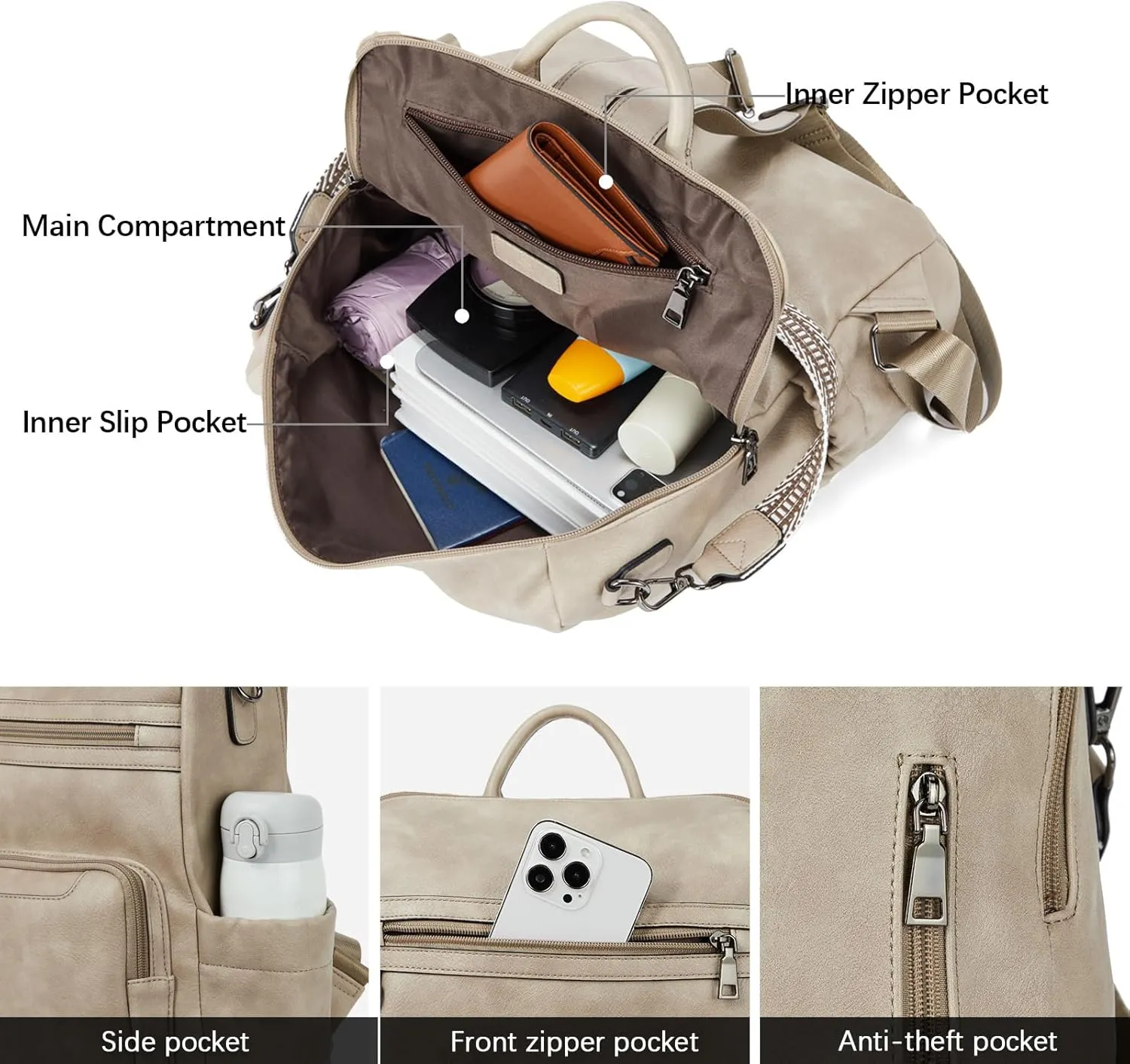 BOSTANTEN Womens Backpack Purse Leather Travel Backpack Fashion Designer Ladies Shoulder Bags with Wristlet